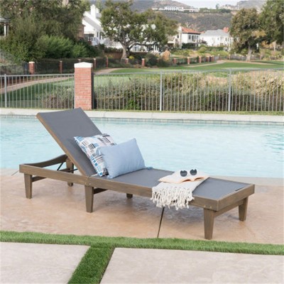 SKRAN Outdoor Lounge Chair, Acacia Wood Lounge Chair, Teak Veneer Mesh Chair, Suitable for Pool, Deck, Patio