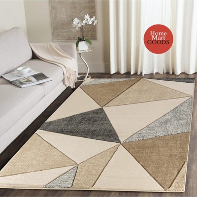 Home Mart Goods Beige Grey Geometric Triangles Hand-Carved Soft Living Room Area Rug