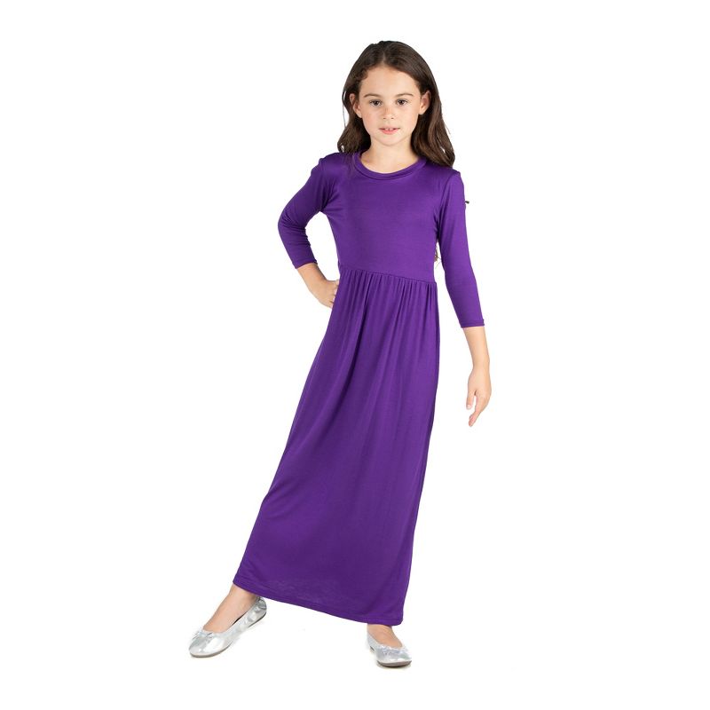 24seven Comfort Apparel Girls Three Quarter Sleeve Pleated Maxi Dress, 1 of 5