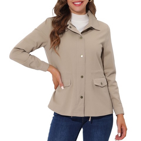 Женские куртки INSPIRE CHIC Women's Drawstring Waist Flap Pockets Lightweight Utility Jacket Dust Khaki Large