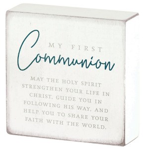 Dicksons My First Communion Double Sided Encouraging Verse Customizable White 3 x 3 MDF Mini Tabletop Plaque - 1 of 2