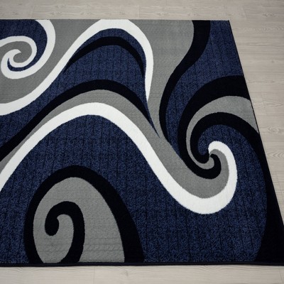 Blue and Gray Abstract Swirl 5' x 7' Area Rug