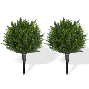 24 Inch Artificial Cedar Topiary Ball Trees Set of 2,Faux Cypress Plants with Ground Spike,UV Resistant,Decor Fake Shrubs for Indoor Outdoor Garden - 1 of 4