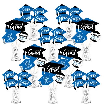 Big Dot of Happiness Blue Grad - Best is Yet to Come - 2021 Royal Blue Graduation Party Centerpiece Sticks - Showstopper Table Toppers - 35 Pieces