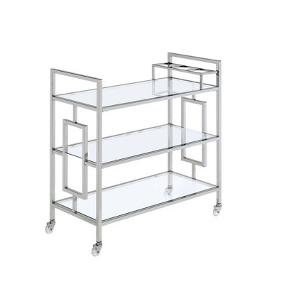 Harper Transitional Chrome Glass Serving Bar Cart with Casters