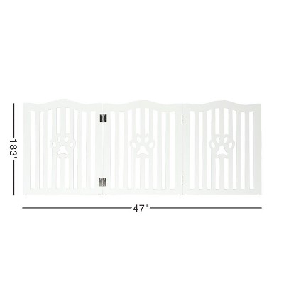 White Wooden Free Standing Pet Gate with Paw Design