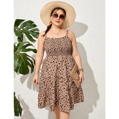 Plus Size Summer Dresses Women  Smocked Flowy Ruffle A Line Maxi Dress