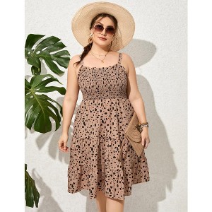 Plus Size Summer Dresses Women  Smocked Flowy Ruffle A Line Maxi Dress - 1 of 4