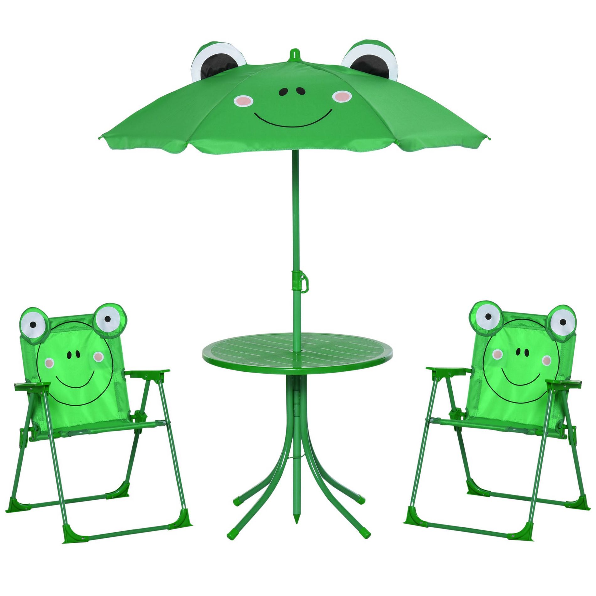 Aghana Digitals Kids 4-Piece Folding Patio Set: Green Frog Design Table, 2 Chairs & Removable Green 19.80×19.80×18.00 in