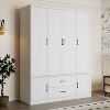 Famapy Modern Minimalist/Vintage Industrial 6-Door Wardrobe,Armoire with 2 Drawers,Hanging Rod,Bedroom & Closet Storage Center,White/Brown - 3 of 4