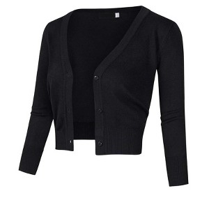 Women Solid Button Down 3/4 Sleeve Cropped Bolero Cardigan Sweater - 1 of 4