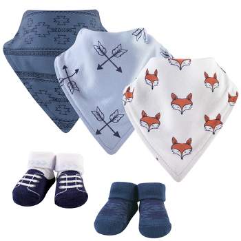 Yoga Sprout Baby Boy Cotton Bandana Bibs and Socks 5pk, Clever Fox, One Size