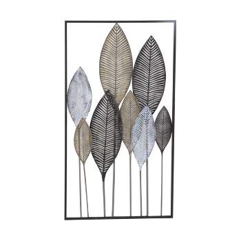 37" x 20" Metal Leaf Wall Decor with Black Frame Bronze - Olivia & May