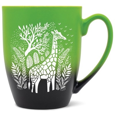 Elanze Designs 12 Ounce Two Toned Ombre Ceramic Tea Coffee Cup Mug Green Black Floral Safari Giraffe