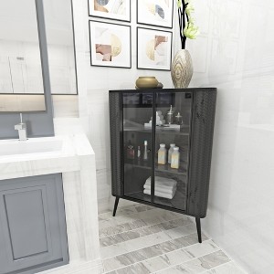 3-Tier Metal & Tempered Glass Corner Storage Cabinet with Removable Shelves, Freestanding Space-Saving Organizer for Bathroom - 1 of 4