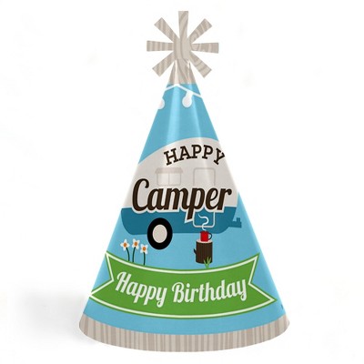 Big Dot of Happiness Happy Camper - Cone Camping Happy Birthday Party Hats for Kids and Adults - Set of 8 (Standard Size)