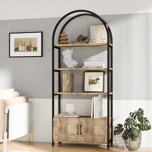 COUCHETA 71.5'' Tall 4-Tier Arched Bookshelf with Doors, Industrial Style,  Industrial with Studry Metal Frame and Open Shelves - 1 of 4