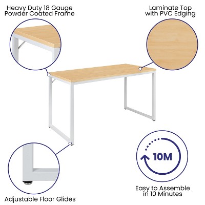 Maple and White Adjustable Height Desk with Keyboard Tray