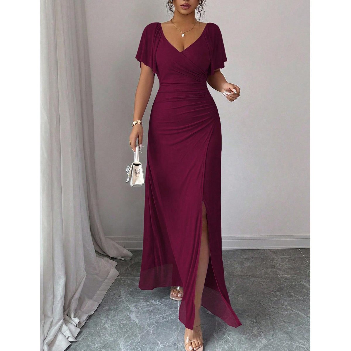 Женские платья YesFashion Women’s Maxi Dress Deep V Neck Bodycon Casual Summer Party Long Dresses,M,Wine Red — фото 2