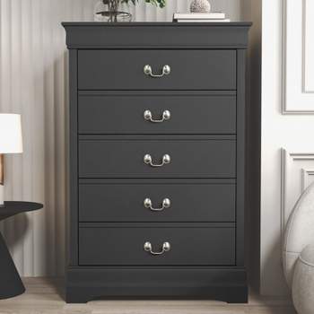 Galano Ireton 5-Drawer Chest of Drawers (46.7 in. × 15.7 in. × 31.2 in.) in White, Black, Gray