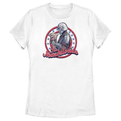 Women's Star Wars The Mandalorian Fourth of July Grogu and Mando Frame T-Shirt