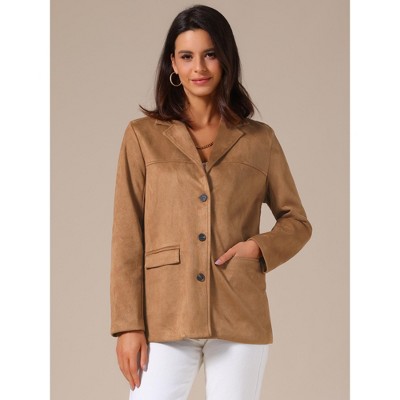 INSPIRE CHIC Women's Faux Suede Vintage Button Down Notched Lapel Long Sleeve with Pockets Blazer Brown XX-Large — фото 3
