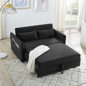 XIYUYEU Sleeper Sofa Bed with USB Port, 3-in-1 Adjustable Loveseat Sofa with Pull-Out Bed, Convertible Sofa with Lumbar Pillows and Side Pocket/Black - 1 of 4