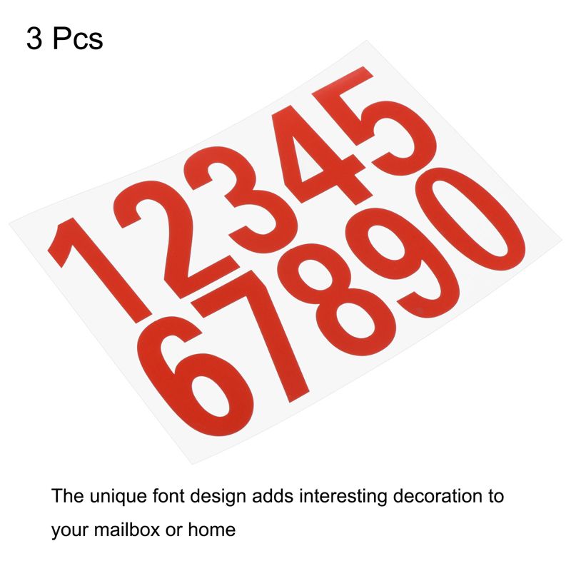 Unique Bargains Reflective Mailbox Numbers Sticker 8.3 Inch Height 0 - 9 Vinyl Self-Adhesive House Number Red 3 Set, 3 of 5