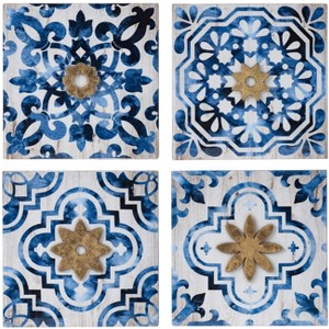 Dexmalle 9.5x9.5"Abstract Blue, White, Gold Wall Decor Accents - 1 of 4