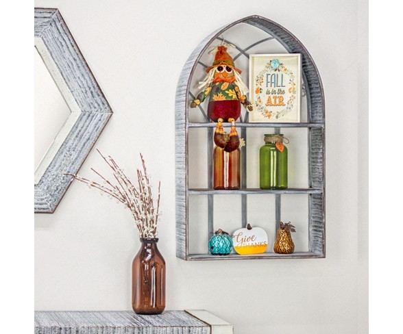 27.7" x 16.5" Arched Galvanized Metal And Wood Wall Shelf - E2 Concepts
