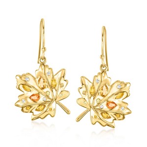 Ross-Simons 1.37 ct. t.w. Multi-Gemstone Leaf Drop Earrings With Lab-Grown Diamonds in 18kt Gold Over Sterling - 1 of 3