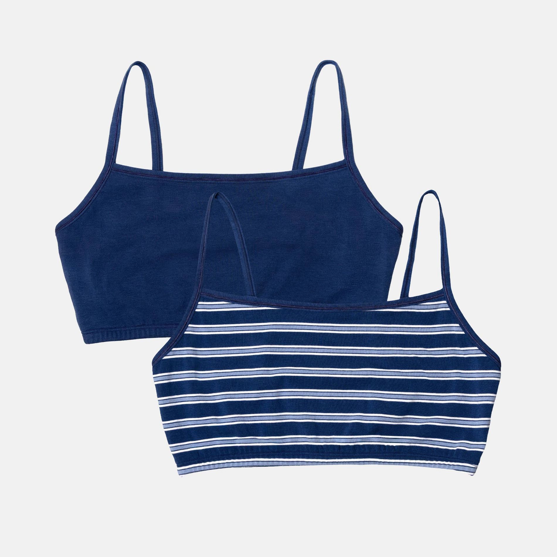 Fruit of the Loom Women's 2pk Unbelievably Soft Cotton Spaghetti Strap Sports Bra - Navy Nautical Striped XL
