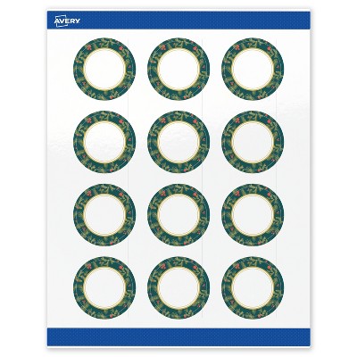 Avery Labels, 2" Diameter, Gold-Teal Berries, Glossy, 120ct