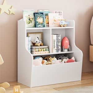 3-Tier Kids Toy Storage Organizer, Kids Bookshelf Toy Shelf with Cubby Brown, 3 Compartment Bookshelf & Toy Shelf - 1 of 4