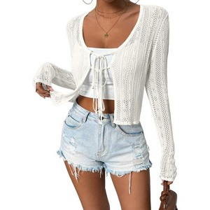 Coolmee Women's Crop Tie Front Cardigan Summer Lightweight Cardigan Knit Shrug Sweaters - 1 of 4
