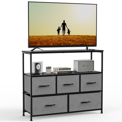 Versatile Storage Tower for Kid Rooms, Closets, Entryways, and Nurseries: Tall Dresser with Fabric and Wooden Top