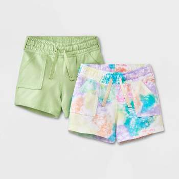 Toddler Girls' Adaptive 2pk Tie-Dye Knit Shorts - Cat & Jack™ Olive Green