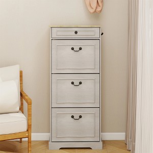 AndMakers 48.22 in. H x 20.86 in. W Antique White Shoe Cabinet with 1 Drawer and 3 Flip Drawers - 1 of 4