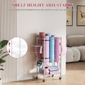 MOEPISY Home Gym Storage Rack with Wheels, Yoga Mat Storage Organizer, Space Saving 3-Tier Weight Rack White - 1 of 4