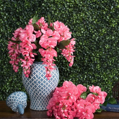 Vibrant Pink Artificial Wisteria Bush with Green Leaves, 24"