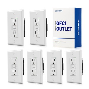 ELEGRP GFCI Outlet Self-Test, 15 Amp 125V NO Tamper Resistant Duplex wall outlet, with Glossy Wall Plate, UL Listed, White 6PC - 1 of 1
