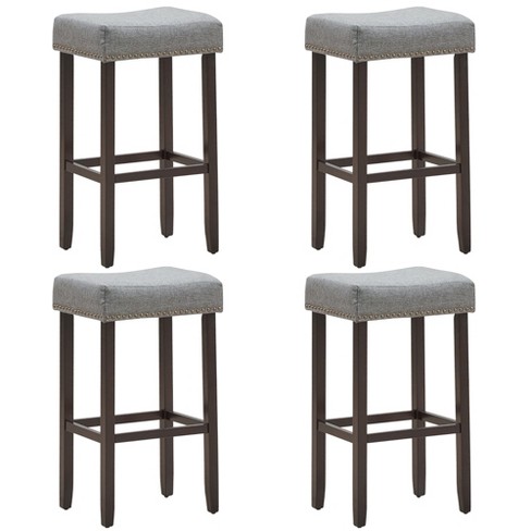 Costway Set Of 4 Nailhead Saddle Bar Stools 24'' Height W/ Fabric Seat &  Wood Legs Beige\gray : Target