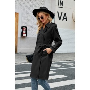 Women's Double Breasted Long Trench Coat Windproof Classic Lapel Slim Overcoat with Belt - 1 of 4