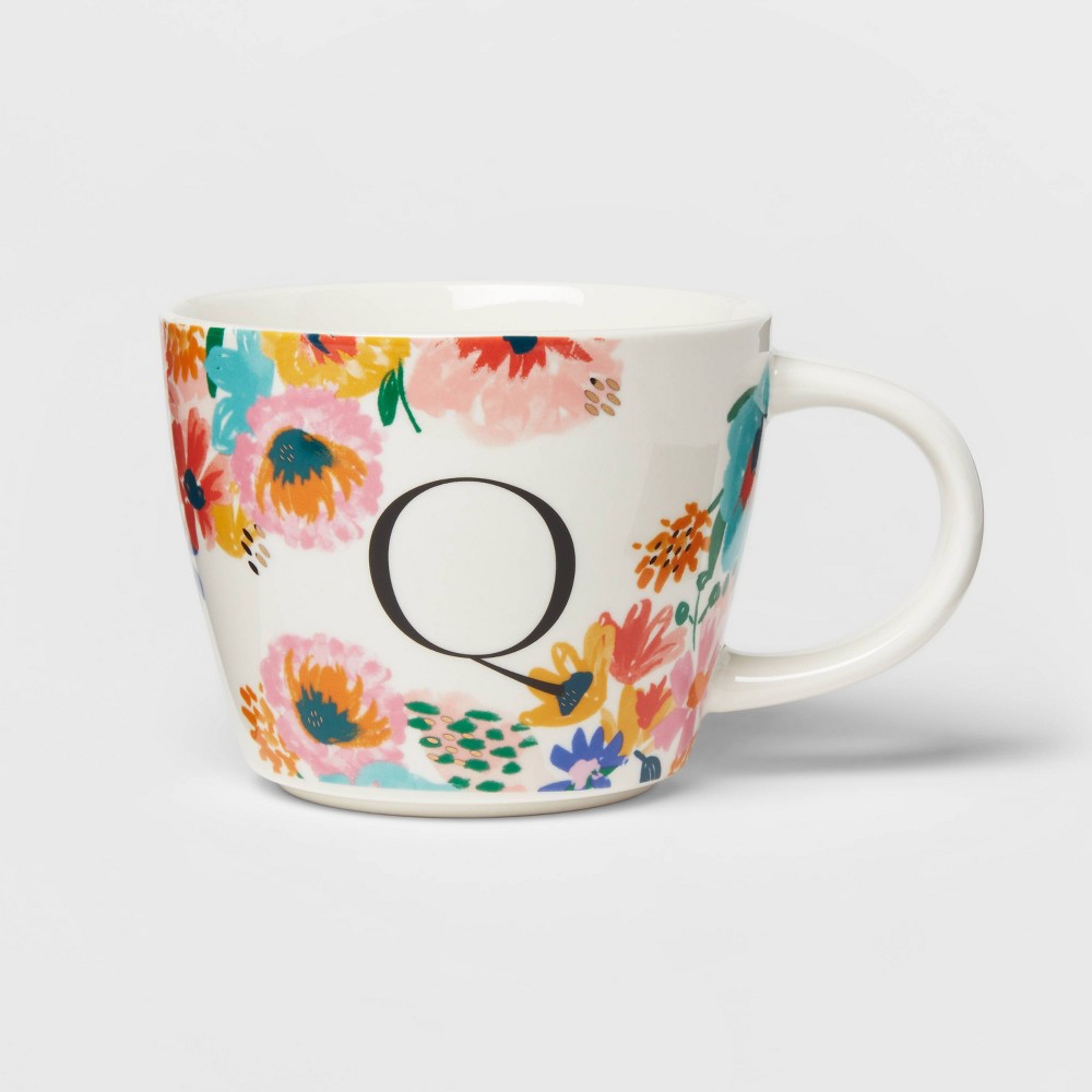 16oz Stoneware Monogram Floral Mug Q - Opalhouse™