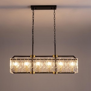 Siljoy RectangleCrystal Chandelier, 39.3 Inch 6 Lights Water Ripple Glass Pendant Light Fixture for Dining Room Kitchen Island Living Room - 1 of 4