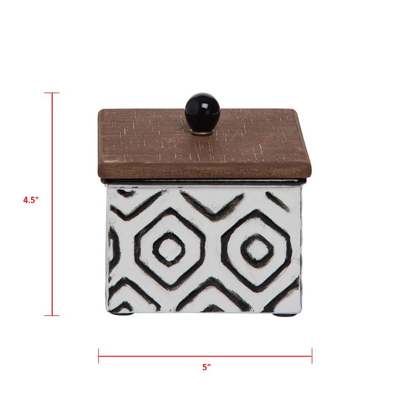 White Enamel Geometric Pattern Wood and Metal Jewelry Trinket Storage Box - Foreside Home & Garden, 4 of 7