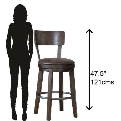 Brown Swivel Wood and Metal Bar Stool with Leather Seat