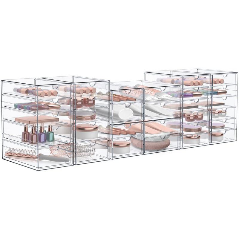 Sorbus 30 Drawers Acrylic Organizer for Makeup, Organization and Storage, Art Supplies, Jewelry, Stationary - 6 Pcs Clear Stackable Storage Drawers, 1 of 4