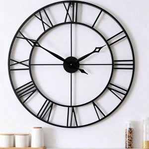 30 Inch Large Wall Clock Modern Oversized Roman Numeral Black Metal Decorative Living Room House Warming Gift New Home - 1 of 4
