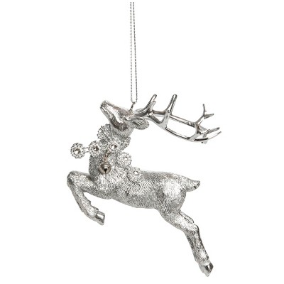 Transpac Resin Silver Reindeer Ornament Multicolored Indoor Christmas Tree Decoration Gift for Holiday Cheer